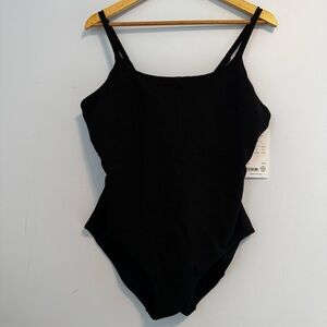 Athleta Women’s Scoop Pique Black One Piece Swimsuit Size X-Large